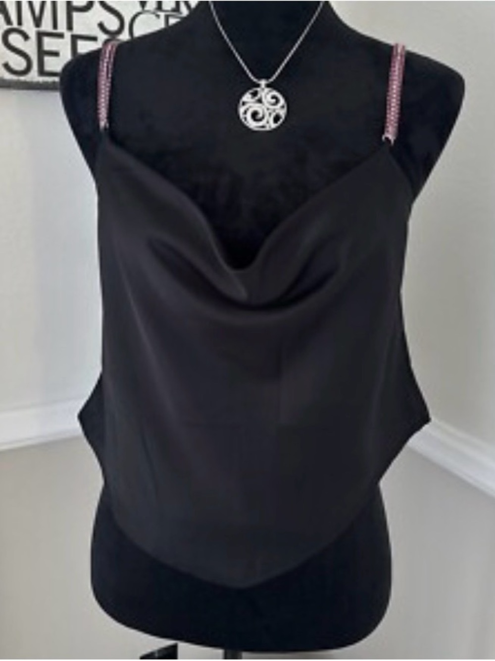 Rachel Zoe Black Cowl Neck Camisole with Pink Beaded Straps